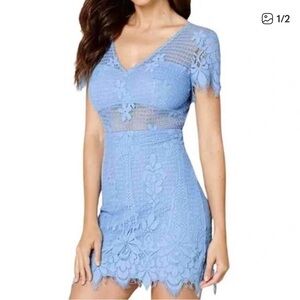 VINTAGE BABY BLUE BEBE EYELET/ LACE MINI DRESS WITH CUT OUTS SIZE SMALL
